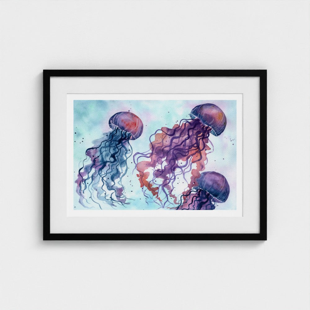 Drifting Jellyfish - Ocean-Inspired Watercolor Fine Art Print