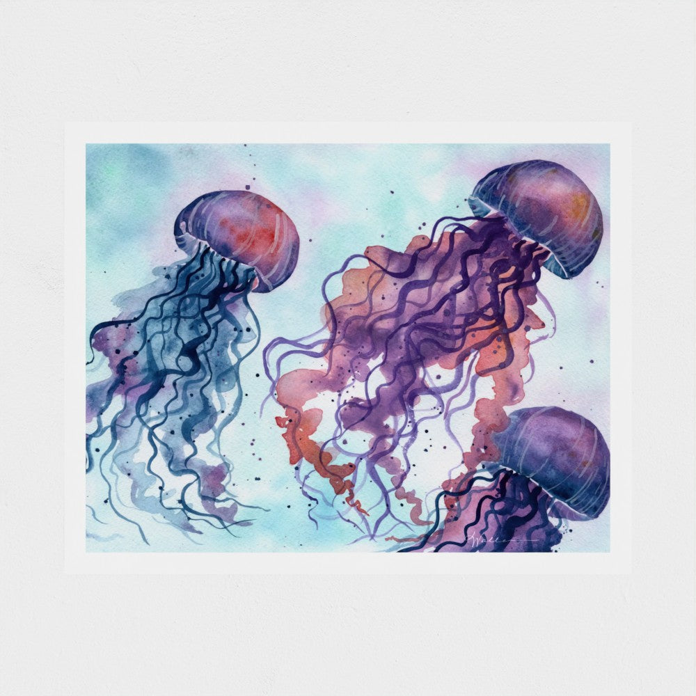 Drifting Jellyfish - Ocean-Inspired Watercolor Fine Art Print